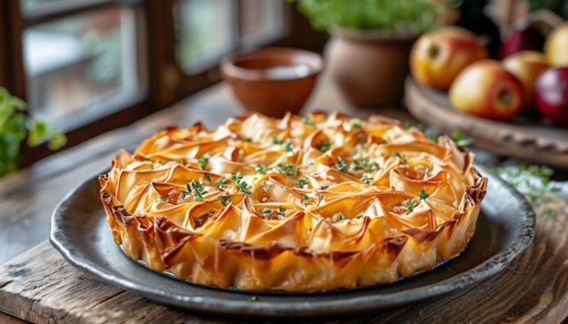 Попробуйте ароматный пирог с курицей и сыром по-гречески